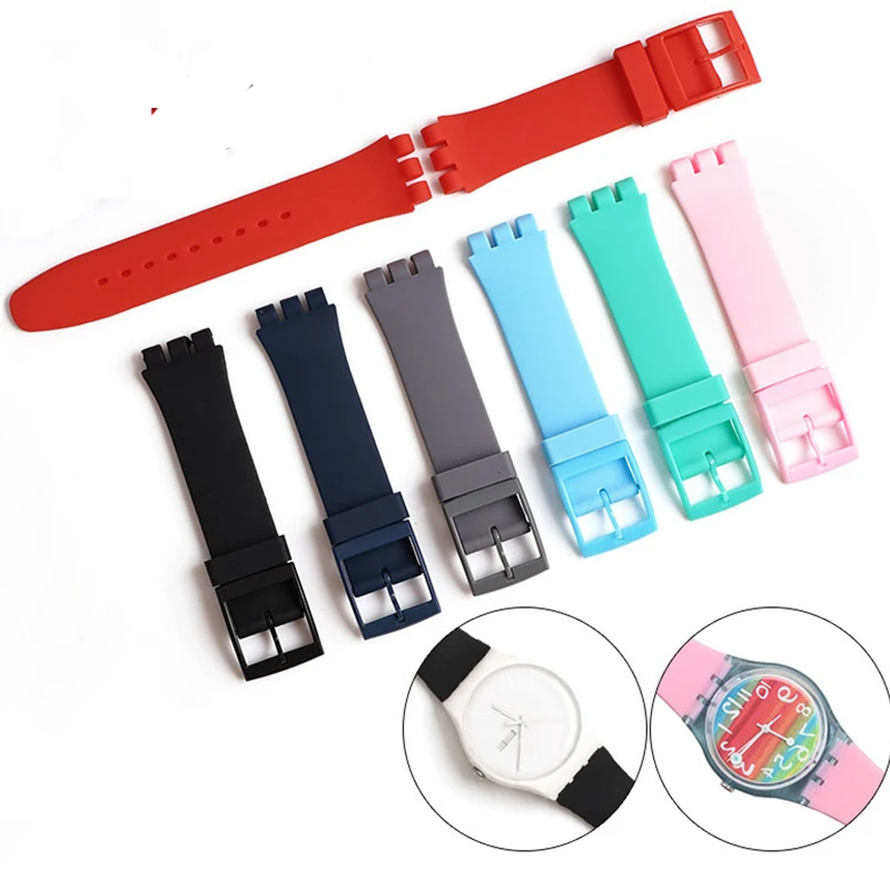 Black Watchband for Swatch Strap Buckle  Silicone Watch band 17mm 19mm 20mm Rubber Strap16MM Watch accessories