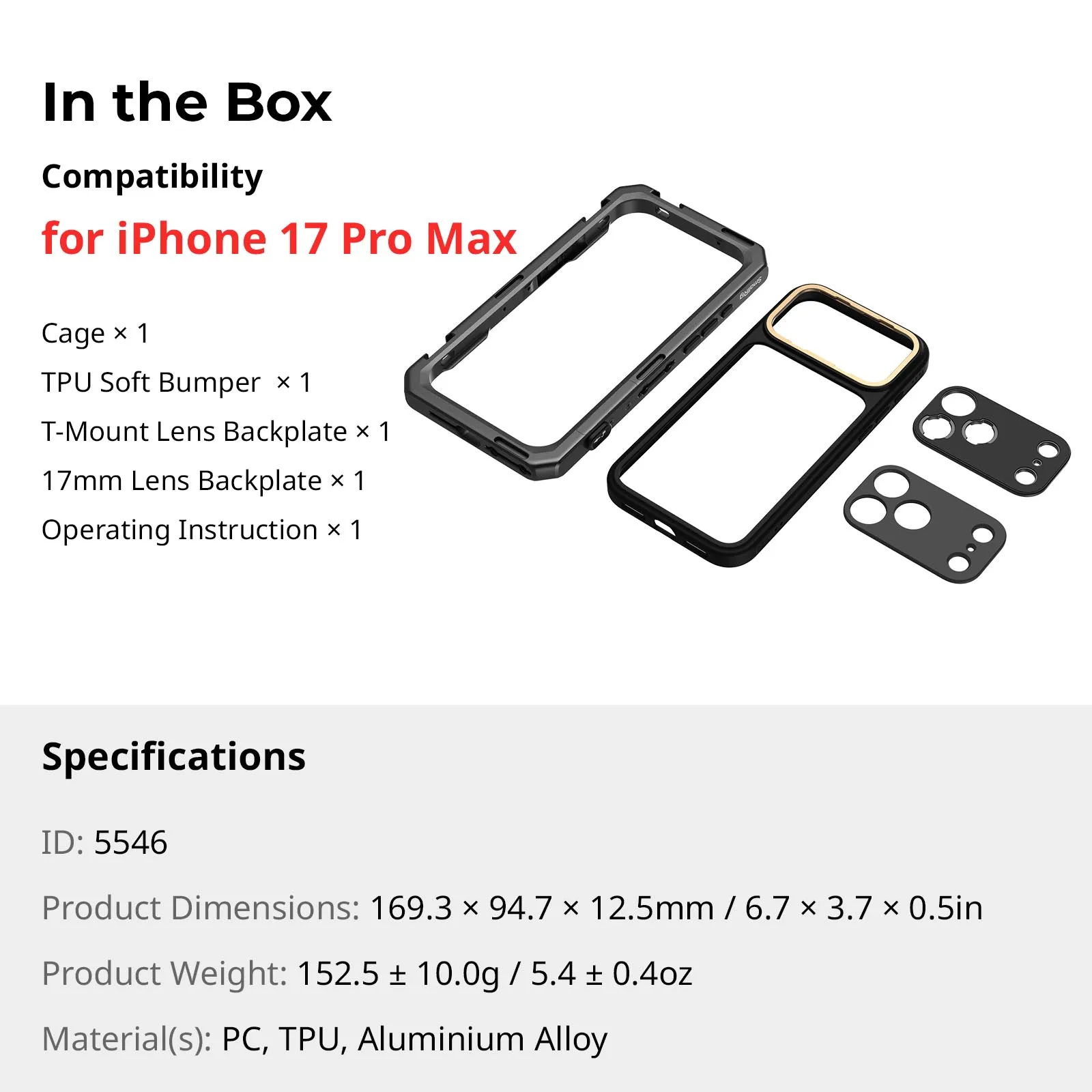 SmallRig 17 Pro/ Pro Max Telefoonkooi Mobiele videokooi voor iPhone 17 Pro/ Pro Max Basic Edition Ondersteuning Professionele videografie
