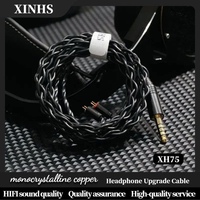 XINHS XH75 4-Core Black Single-Crystal  Coppe IEM Cable 2.5mm/ 3.5mm/4.4mm / 0.78 2Pin / IE900 / MMCX / KZ QDC/ TFZ