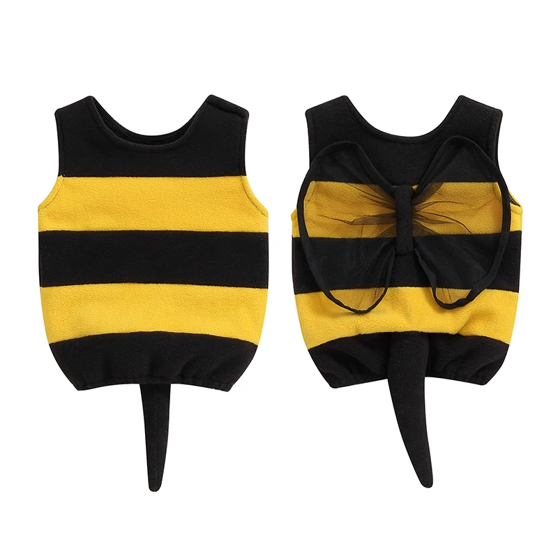 Kids Halloween Bee Costume Classic Striped Print Hoodies Tank Tops with Wings and Tail for Toddler Cosplay Party Holiday Outfit