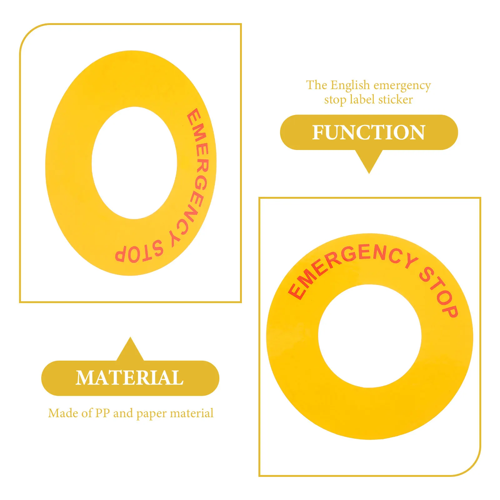 4pcs Bright Emergency Stop Sign Labels Pp Stickers For Machinery Switch Buttons Adhesive Warning Decals Factory Home