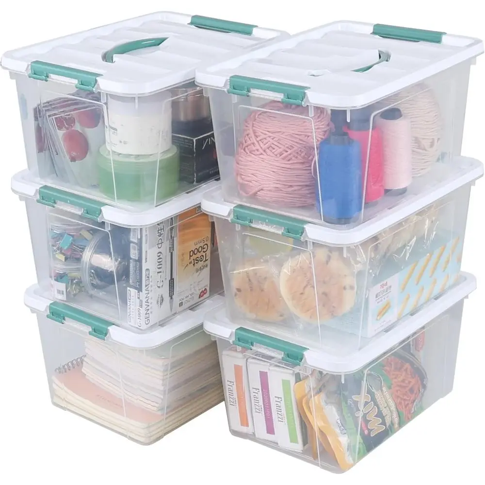 

Прозрачный пластиковый контейнер для хранения объемом 14 кварт с крышкой и ручкой для организации необходимых вещей