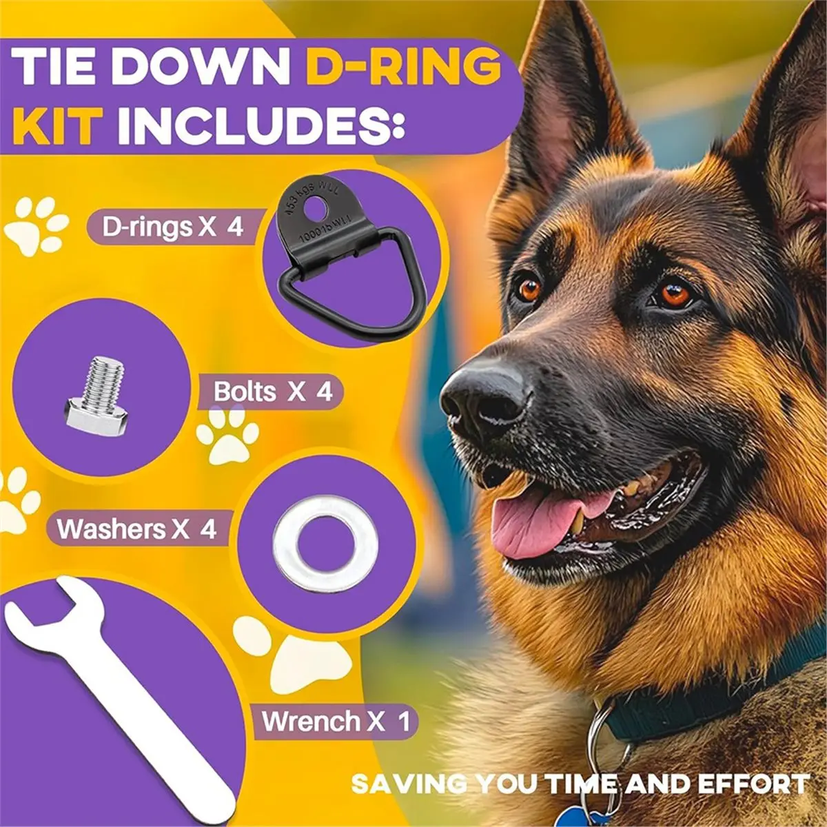AA14 12 Pack Tie Down Kit for Ruffland Kennel - Tie Down D-Ring Kit, 1000lb Load Capacity, with Wrench - Easy Installation