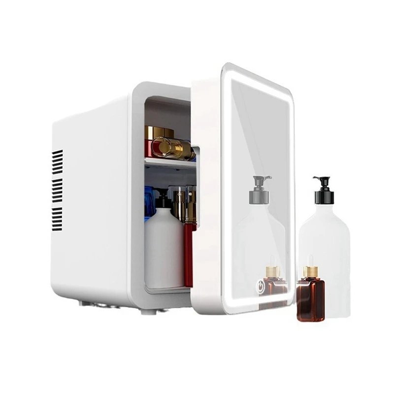 

Холодильник для макияжа со светодиодной подсветкой, зеркало, мини-холодильник 4 л для спальни, автомобиля, небольшой холодильник для косметики, уход за кожей, прочная вилка стандарта США