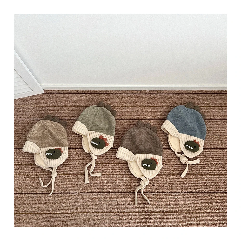 MILANCEL جديد الشتاء الاطفال حماية الأذن قبعة 2-6T الكرتون ديناصور الفتيان متماسكة قبعة دافئة في الهواء الطلق الأطفال الدانتيل يصل غطاء محرك السيارة