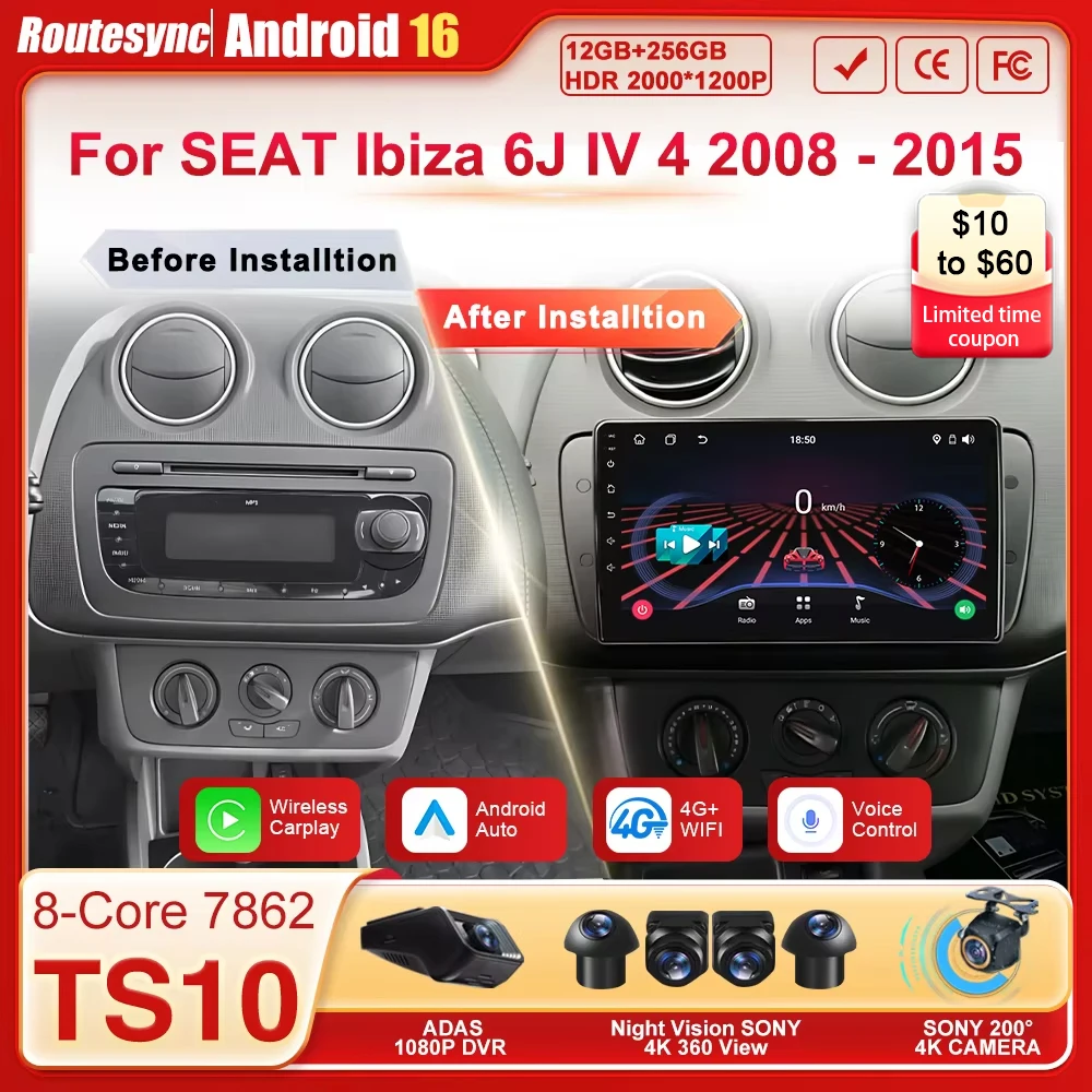 

Для SEAT Ibiza 6J IV 4 2008-2015: Автомагнитола с мультимедиа, Carplay, Android, 16-дюймовым сенсорным экраном, GPS, 8-ядерным процессором, 4G, Wi-Fi, DSP