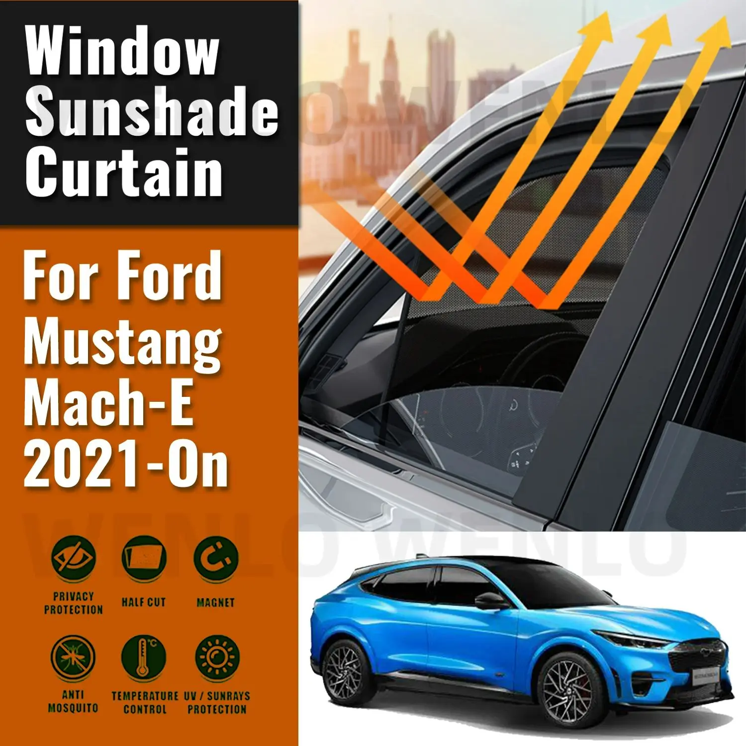 For Ford Mustang Mach-E 2021 2022 2023 2024 Car Sunshade Visor Front Windshield Frame Curtain Rear Side Baby Window Sun Shade