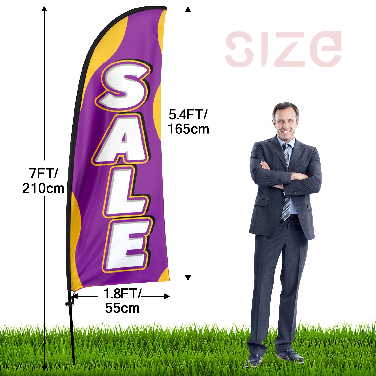 FSFLAG Sale Feather Flag，7 FT Tall Business Windless Flag Signs with Pole Kit and Ground Spike Banner