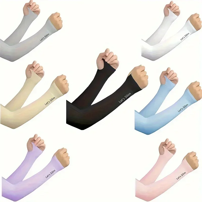 Paquete de 7 mangas frescas de verano, guantes de protección solar para mujer, protección de brazos de seda helada para hombre, mangas de seda helada resistentes a los rayos UV