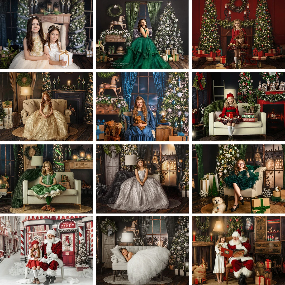 

Christmas Livingroom Backdrops Kids Family Portrait Props Baby Girl Photography Photostudio Xmas Windows Fireplace Background