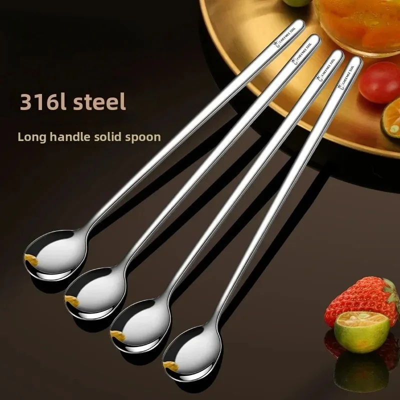 Thickened 316 Stainless Steel Coffee Spoon Long Bar Spoon Stirring Spoon Dessert Spoon Honey Spoon Kitchen Home Goods