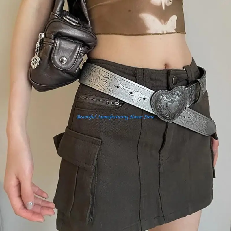 

E56A 2000s Waist Belt Women Decorative Belt for Pants Skirt Fashion Embossed PU Belt