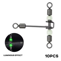 Luminous Fishing Swivels 10pcs 3 Way T-Shape Rolling Swivel With Space Beans Peaca Cross-Line Snaps Connector Fishing Tackles