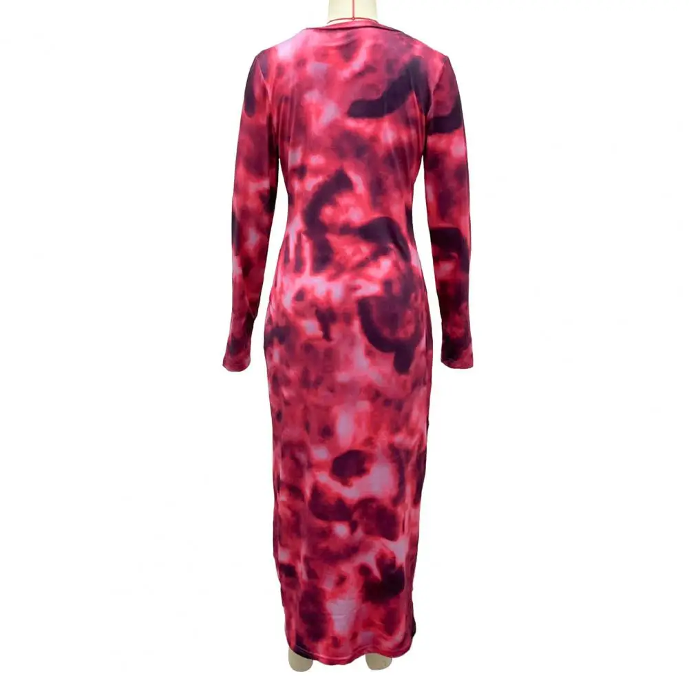 O Neck Tie-dye Dress elegante Maxi abito manica lunga da donna con scollo tondo Slim Fit alla caviglia Tie-dye per la primavera per le donne