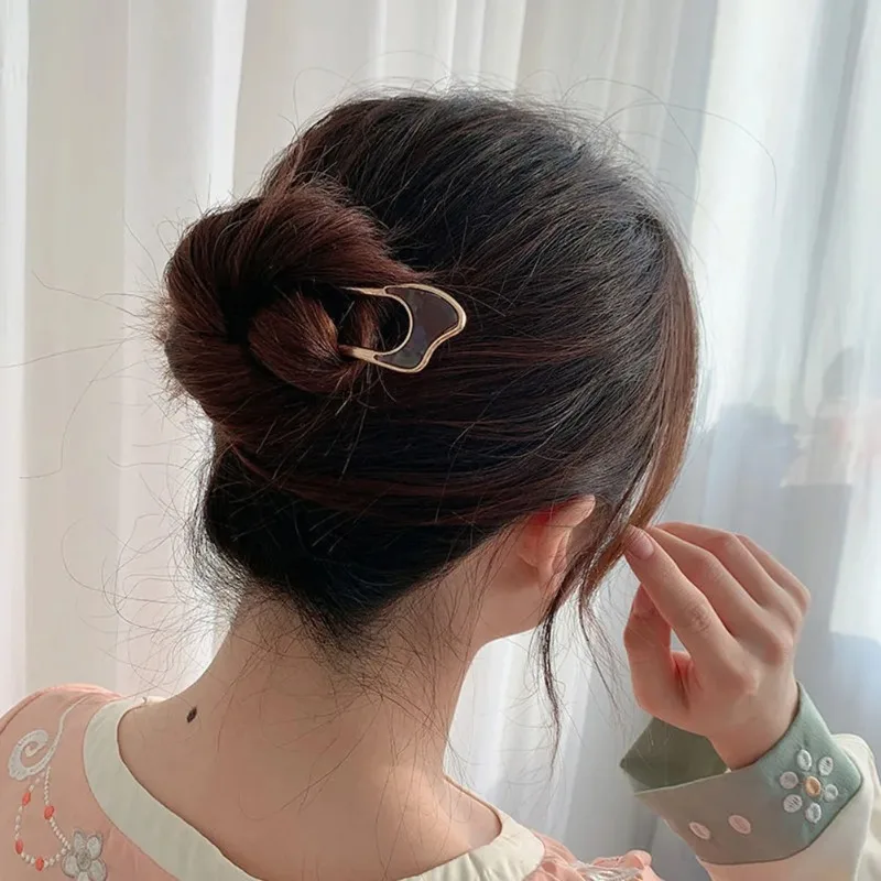1PC Chinese Style U-Shaped Hairpin Fork Metal Short Hairpin Retro Versatile Alloy Disc Hairpin
