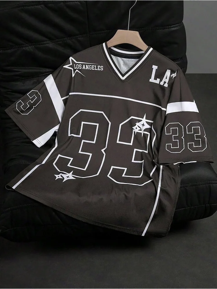 Los Angeles Black NO.33 Football Jersey Fashion Casual V-neck Sport T-shirt Oversized Men Tee Clothing Streetwear Quick Dry Tops