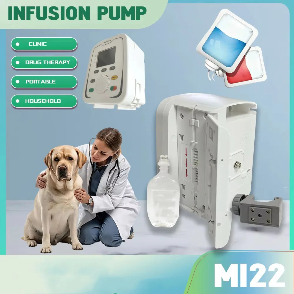 Human & Veterinary MI22 Infusion Pump Portable LCD Screen Real-Time Alarm Rechargeable Battery Supported Accurate IV Flow Rate A