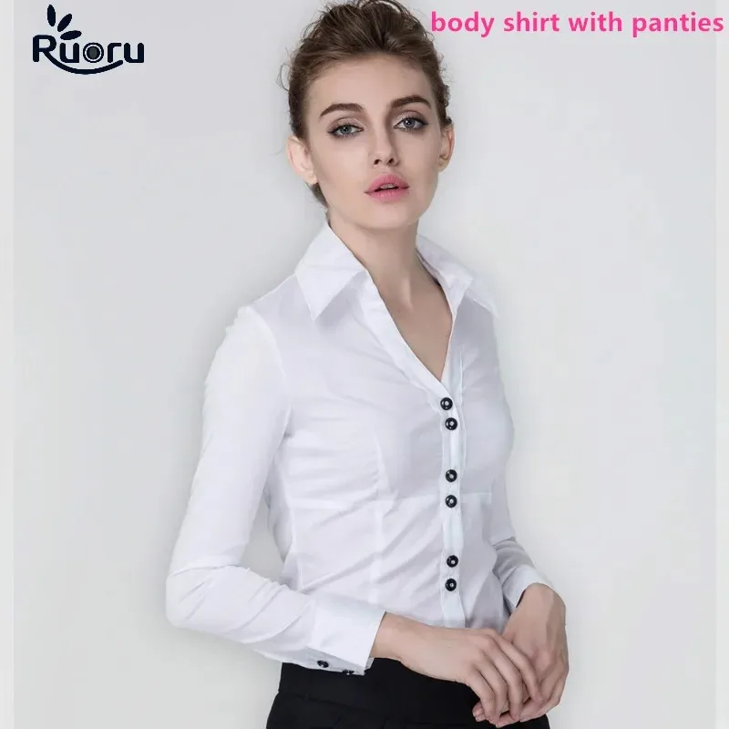 

Ruoru Fashion Bodysuit Long Sleeve Women Body Shirt Office Lady Work Uniforms Spring White Blouses and Tops Slim Autumn Clothes