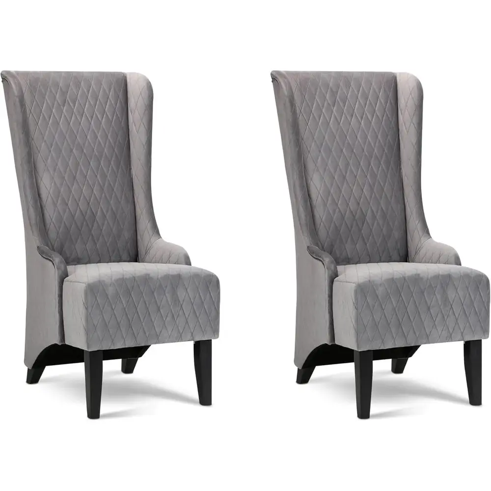 

Pair of High-Back Upholstered Wing Dining Chairs, Royal Style, Suitable for Dining, Bedroom, Living Spaces, Gray Velvet