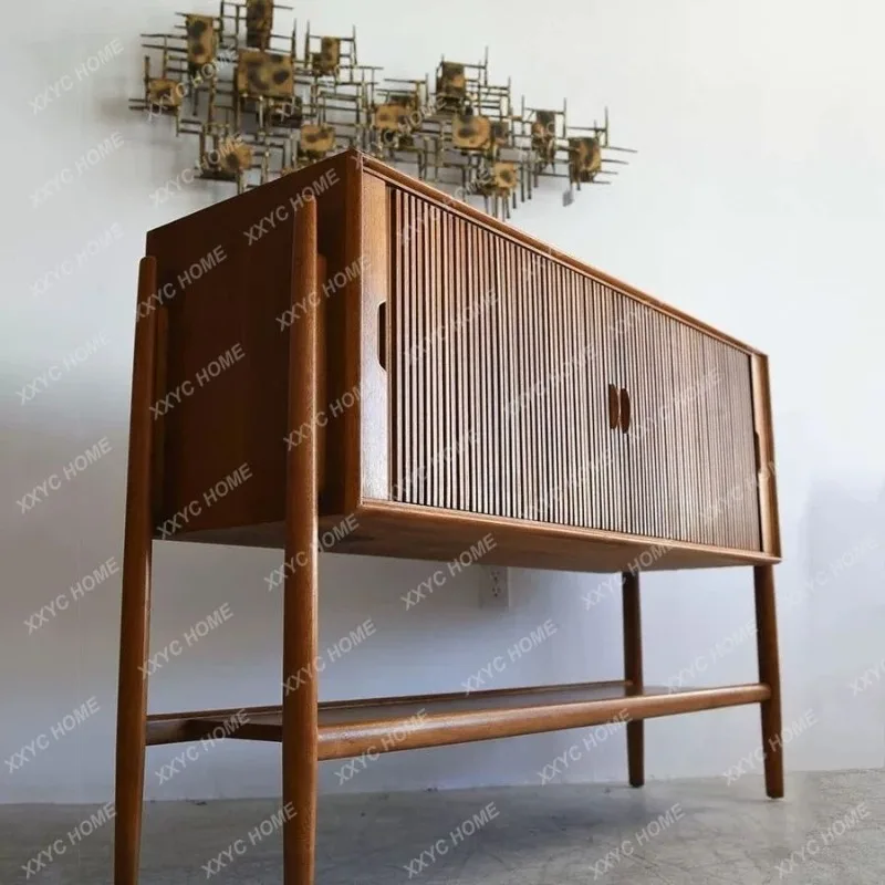 XX  High-footed side cabinet, cherry wood  long side cabinet, multi-functional rolling shutter door, solid wood porch cabinet