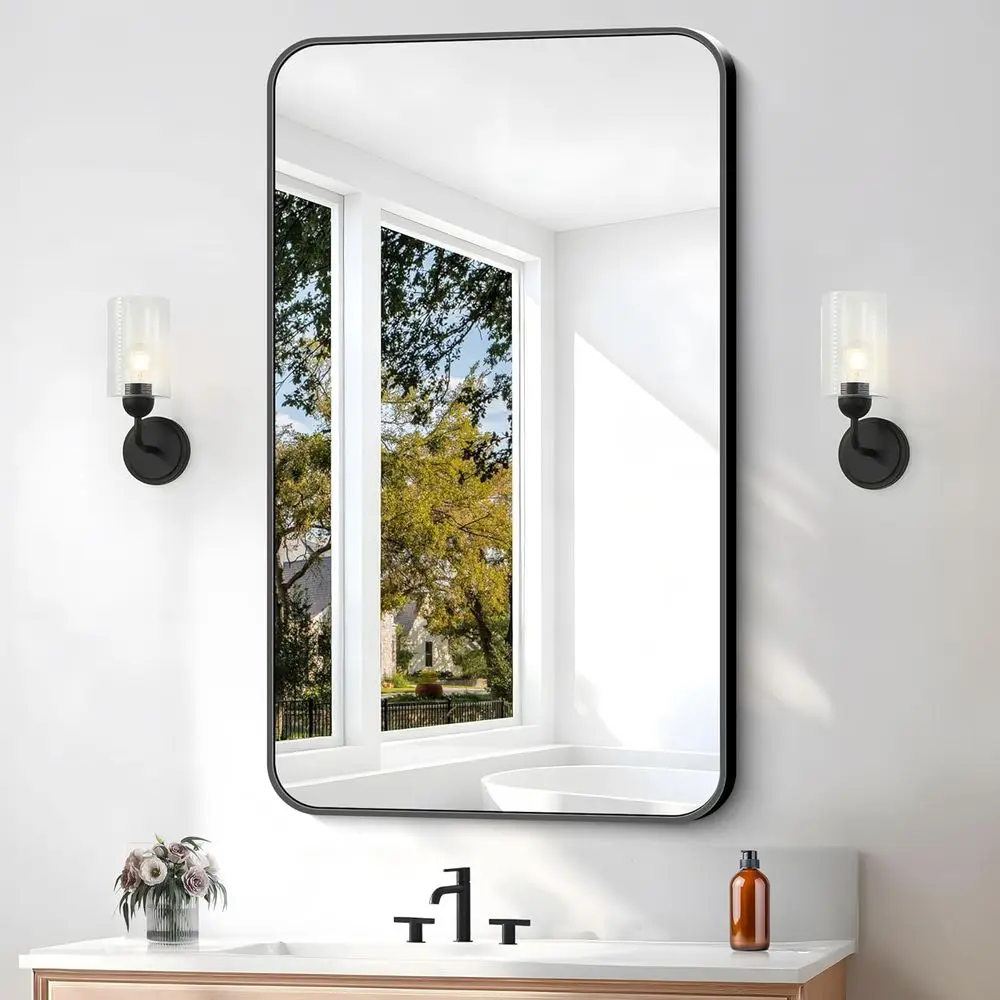 

24x40 inch Bathroom Mirror,Black RecMirror,Wall Mounted Bathroom e Vanity Mirror with Round or Bedroom Living Room,Entryway Hang