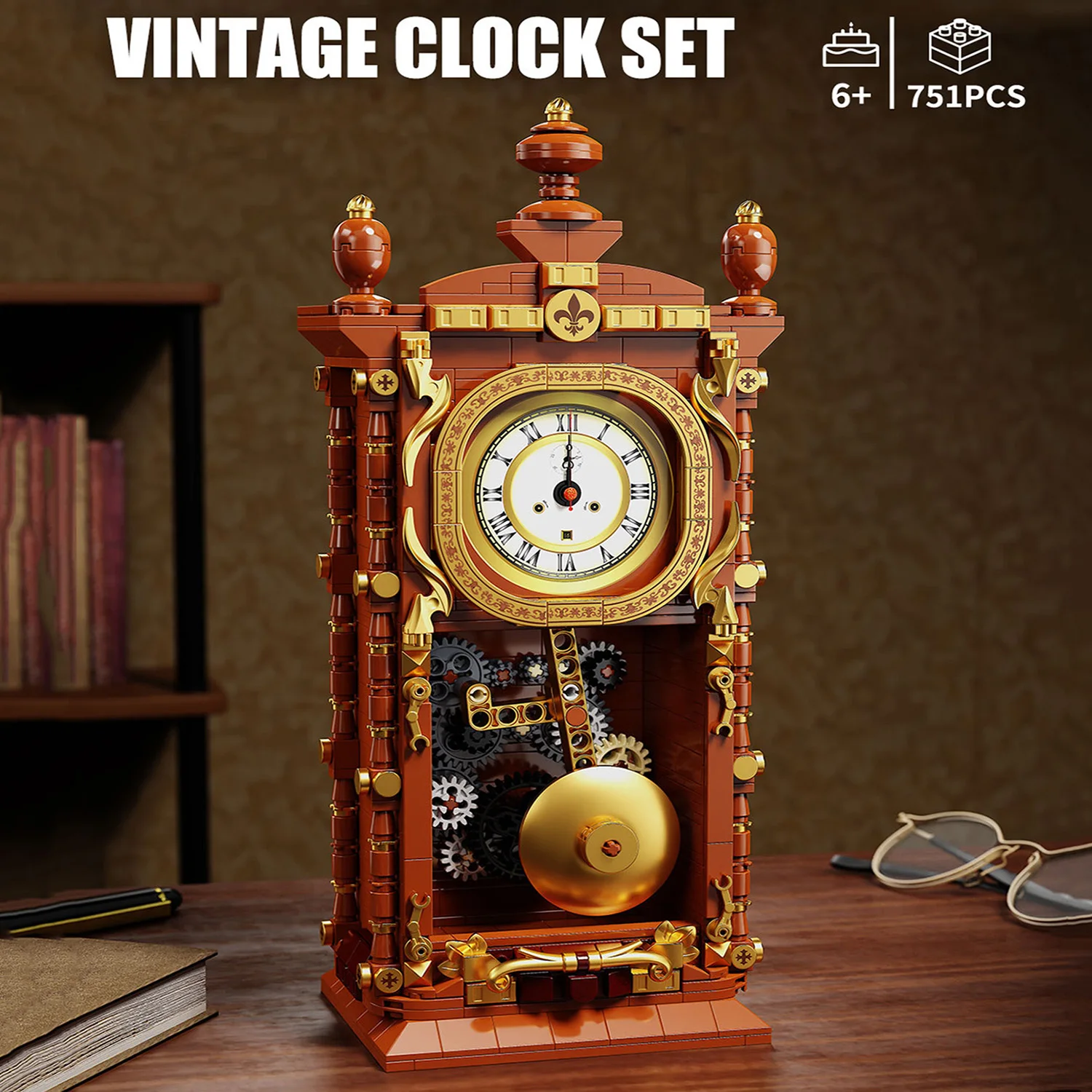 751PCS Classic Retro Series Swing Clock Building Blocks With Pendulum Construction Brick Set Gift for Kids Adult