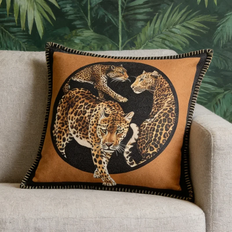 Luxurious Wool Leopard Pillow Case Velvet Printed Cushion Cover High-end Sofa Decorative Gift 45x45cm 1 pc pack