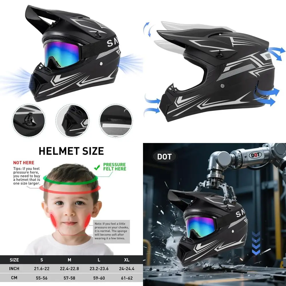 

Youth Dirt Bike Motocross Helmet Set with Goggles, Gloves, and Face Mask, DOT Certified, Full Face Helmet for Boys, Suitable for