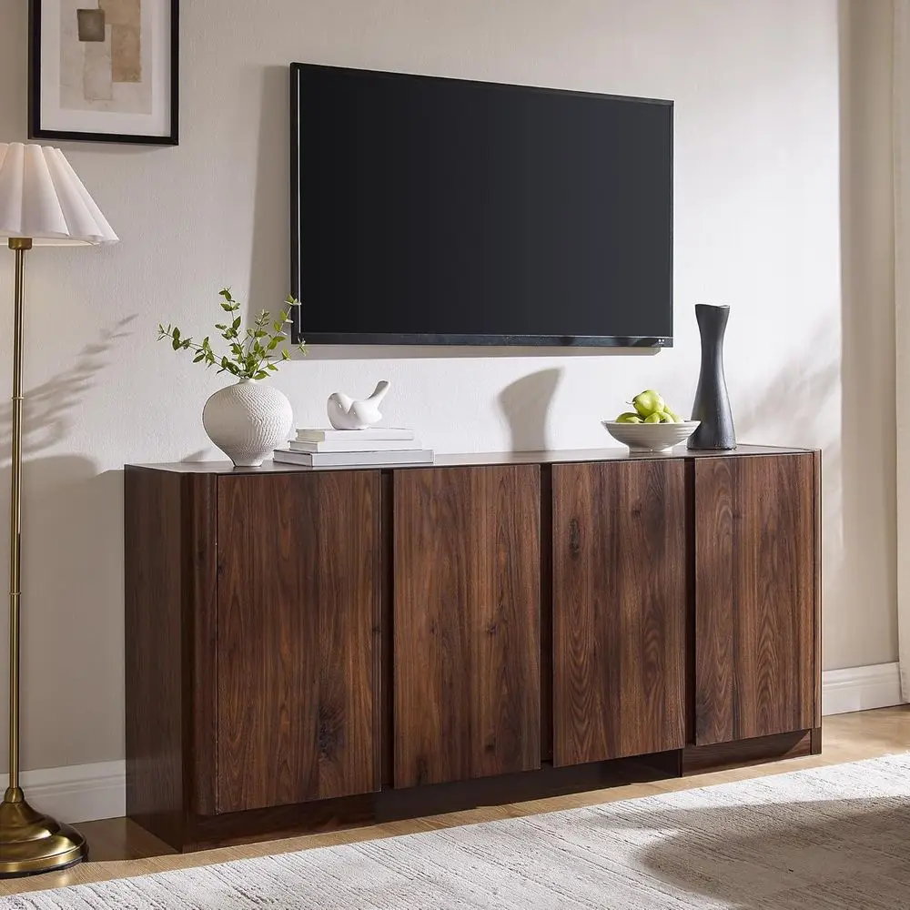 

Large 75'' TV Stand with Adjustable Shelves and Side Cabinets, Brown Entertainment Center for Living Room