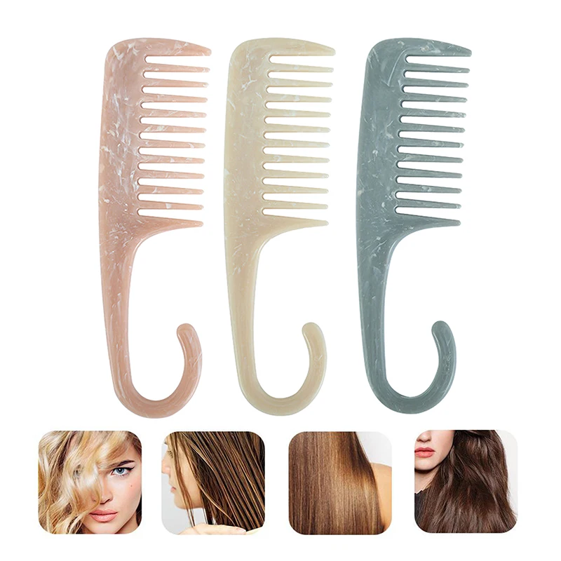 Marble Pattern Curved Hook Wide Toothed Comb Home Massage Comb Dry And Wet Perm Anti-static Comb DIY Salon Tool