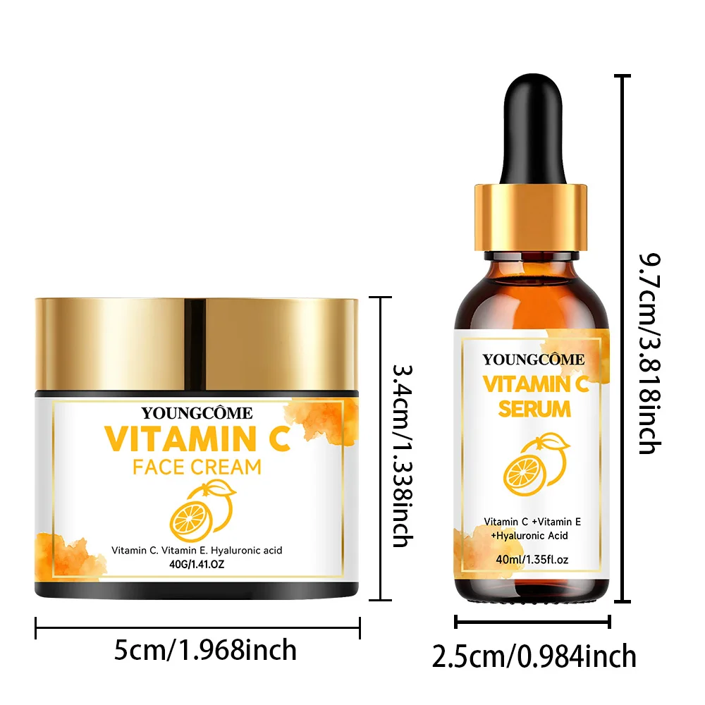 YOUNGCOME Vitamin C Hautpflegeset für Frauen, feuchtigkeitsspendendes Hyaluronsäure-Hautpflegeroutine mit Serum, Gesichtscreme 70 g + 60 ml – Detail 9