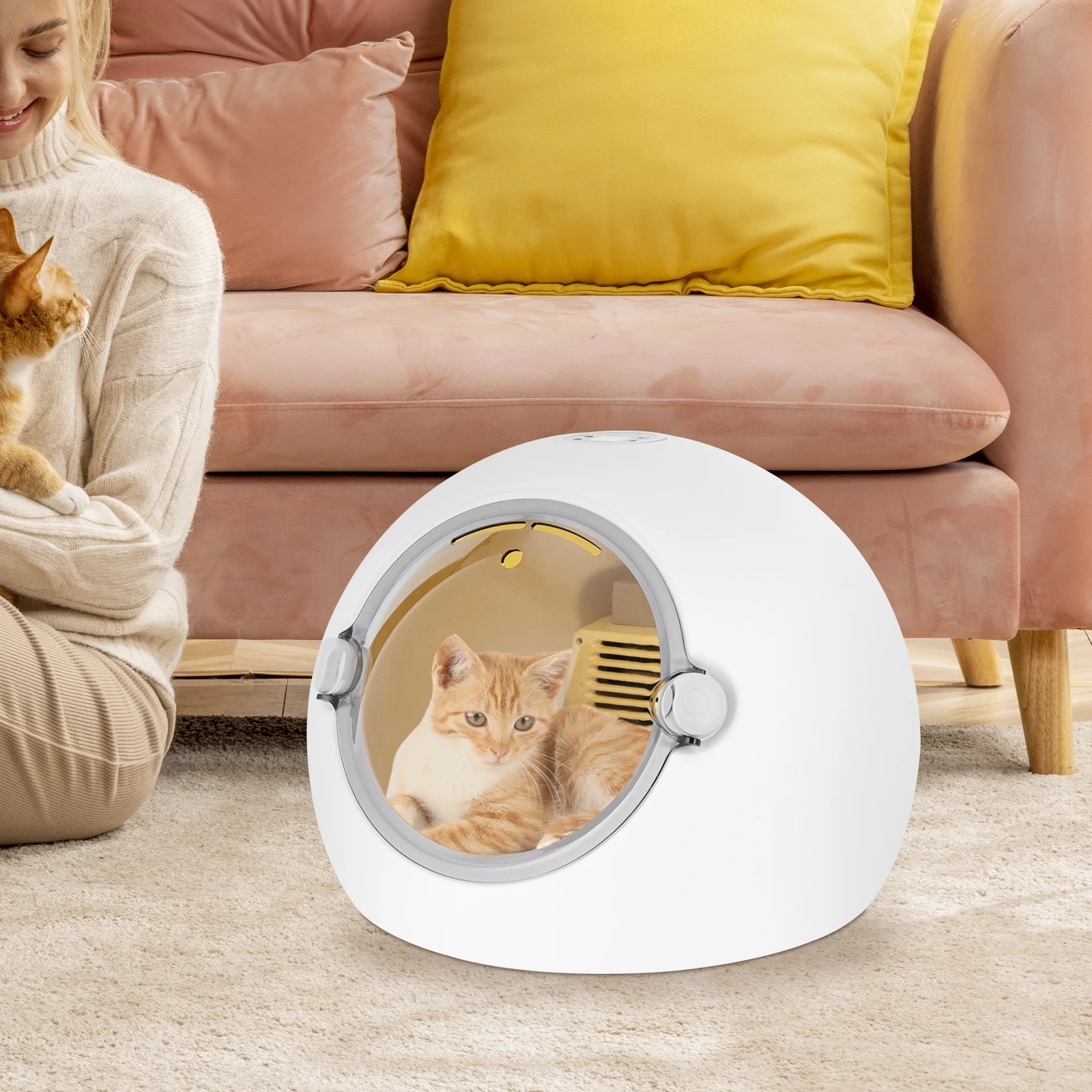 

600W White Round Pet Dryer Machine Portable Cat Dryer Box Puppy Drying Floorstanding Machine with Screen Display Simple Buttons