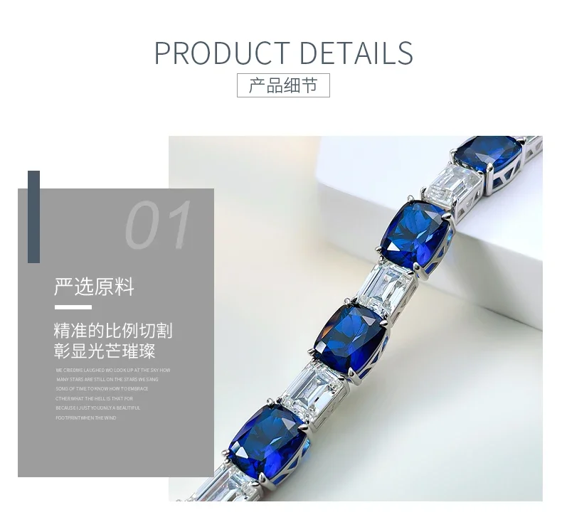 Fashionable Blue Treasure 925 Sterling Silver Bracelet Set with High Carbon Diamonds, Unique Design, Versatile Wedding Jewelry image 6