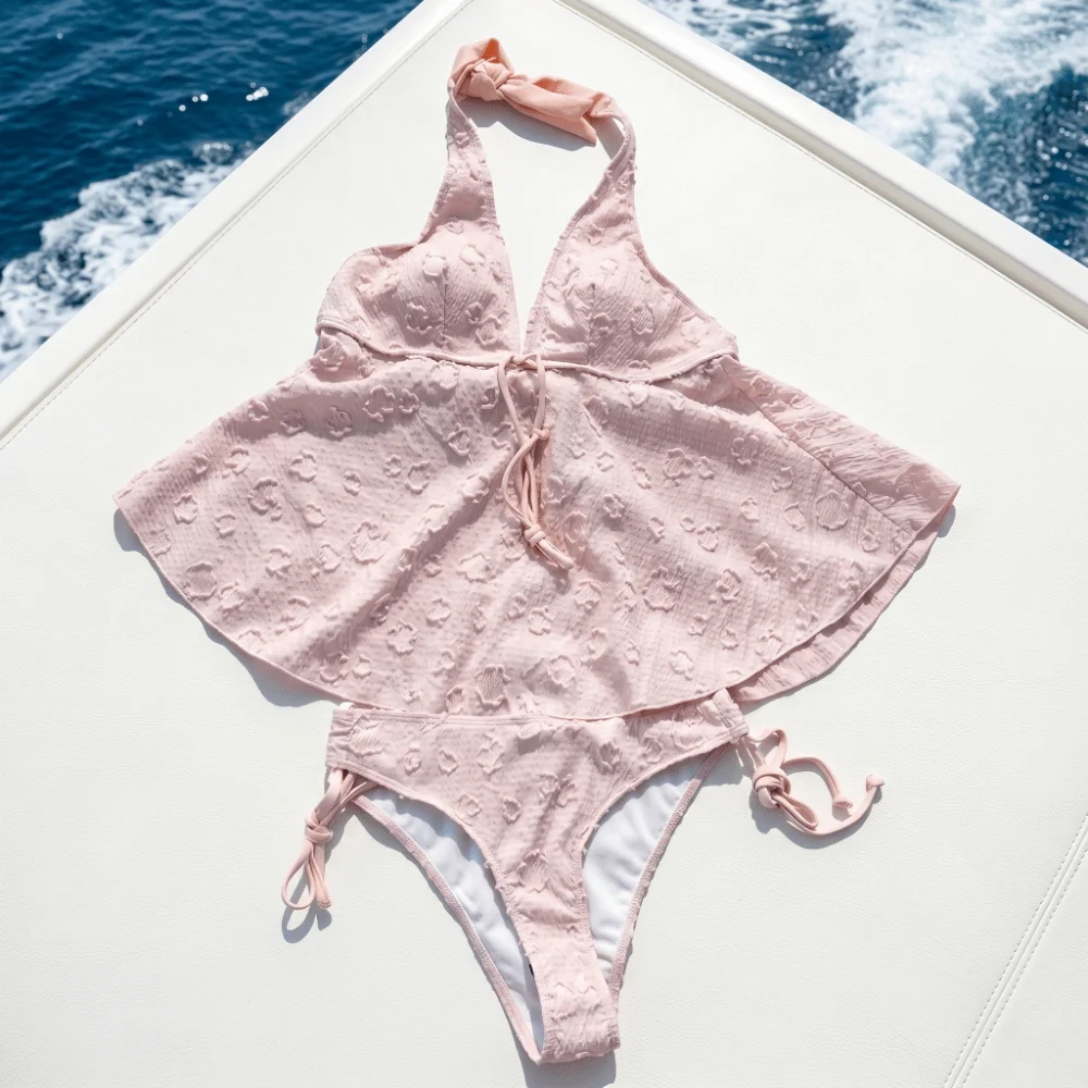 Stylish Halter Neck Sling Two Pieces Bikini Suit V-Neck Slim Fit Hanging Neck Swimwear Set Summer Y2k Beachwear Clothing Ladies - Image 2