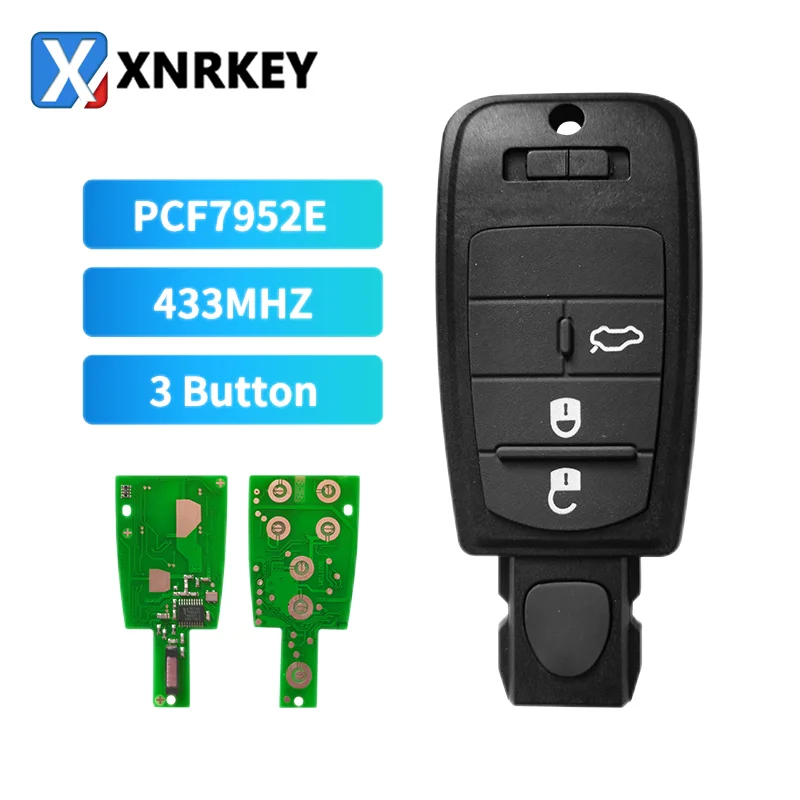 XNRKEY 3 Button Smart Card Remote Control Car Key PCF7952E Chip 433Mhz for Fiat Replace Car Key