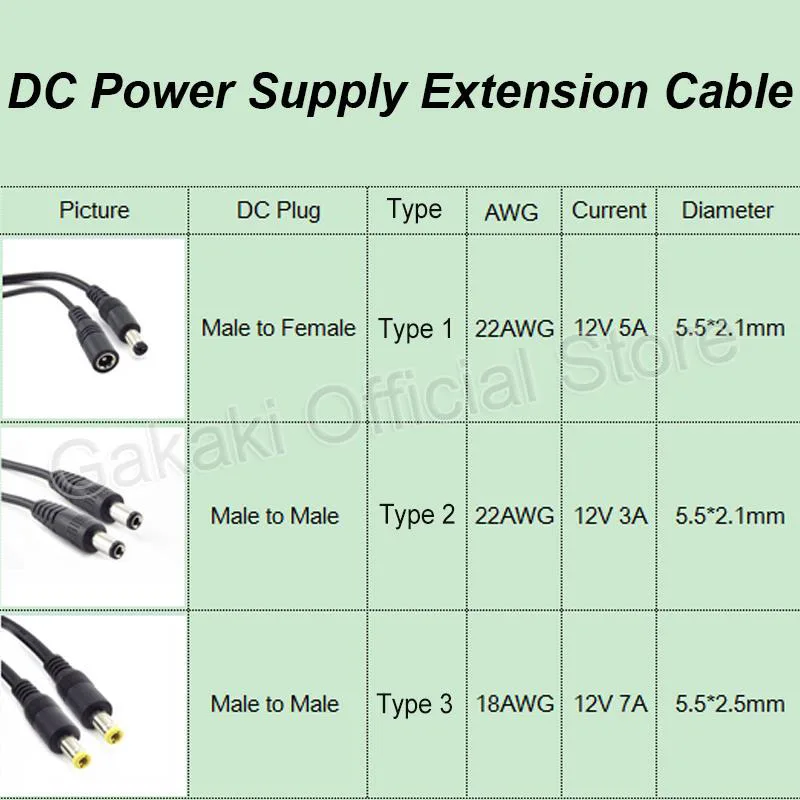 Cable de extensión de alimentación de 12V CC, 5,5 MM, 2,1mm, enchufe hembra a macho, 5,5x2,5, adaptador macho a macho para tira de luz de cámara CCTV