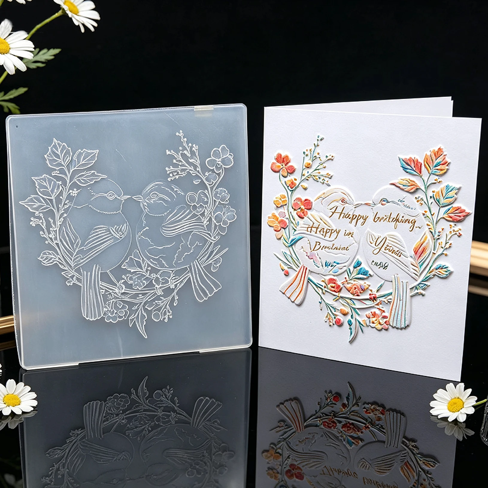 Forest Double Sparrow Embossed Template Handmade Card Concave and Convex Texture DIY Decorative Mold Paper Art Bookkeeping Tool