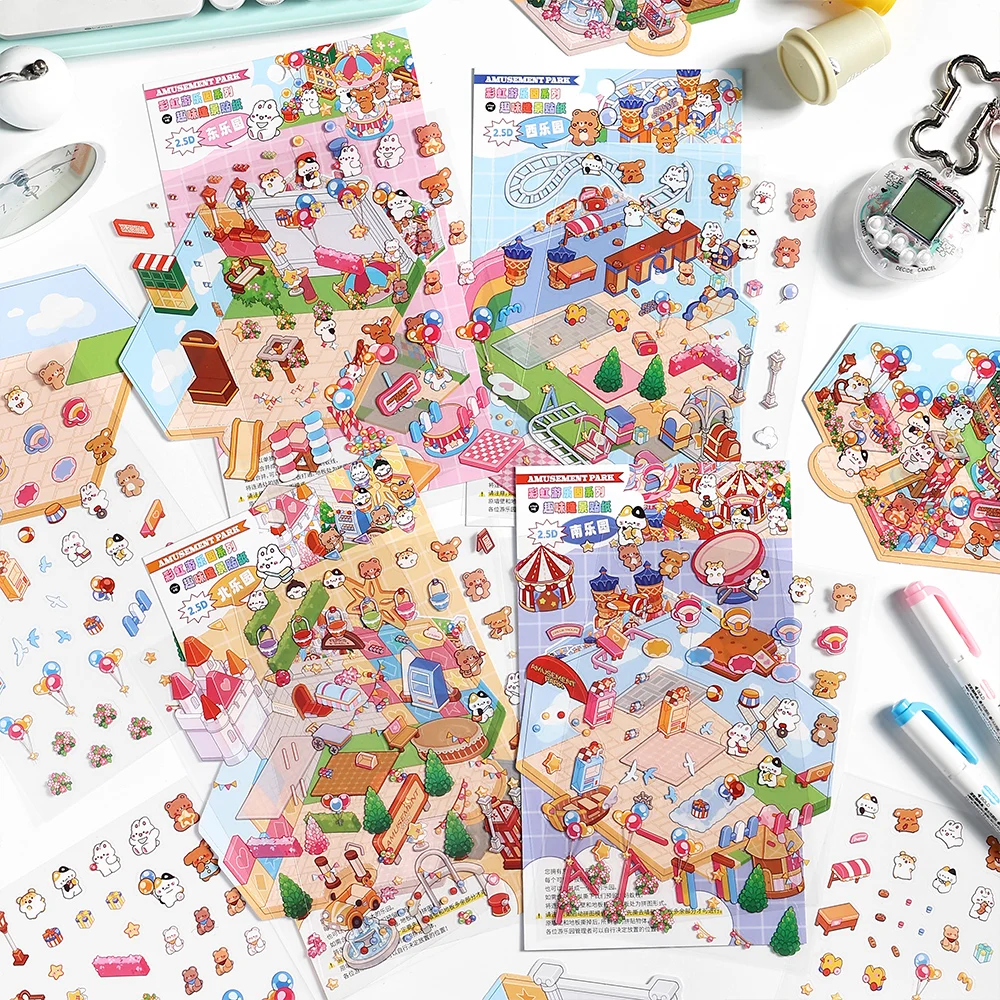 

4 стиля ПЭТ 2.5D пейзажная наклейка милые миниатюрные сложенные домики миниатюрные пейзажные наклейки декомпрессионный коллаж DIY украшения