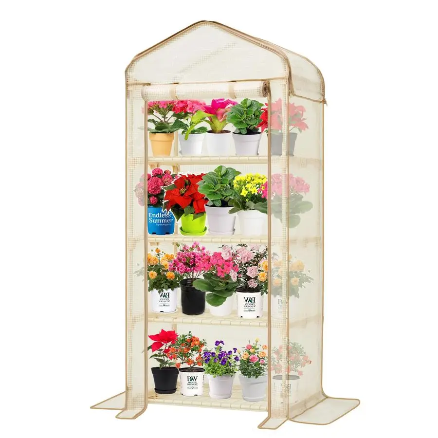 

Greenhouse for Indoor Outdoor 4 Tier 27.2 L19.9 W61.8 H Portable Greenhouse Durable PE Cover for Seedling, DoubleLayer Roof Desi