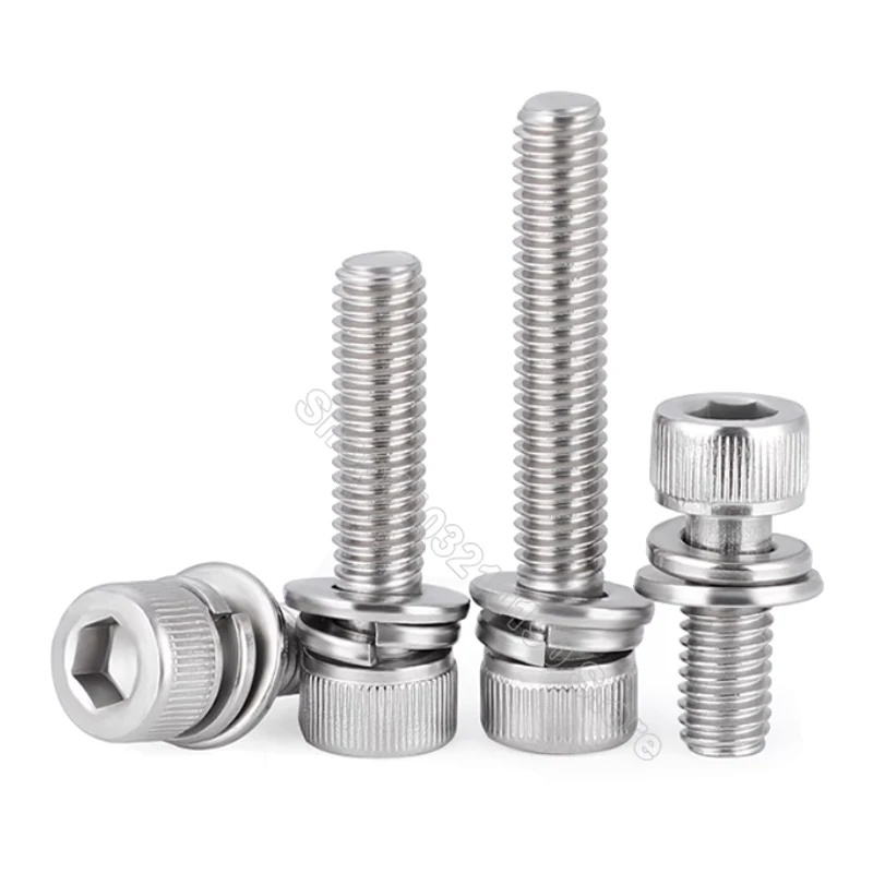 M2.5 M3 M4 M5 M6 M8 Hexagon Hex Socket Allen Head Cap Screw With Washer Sem Screw Stainless Steel Three Combination Thread Bolts