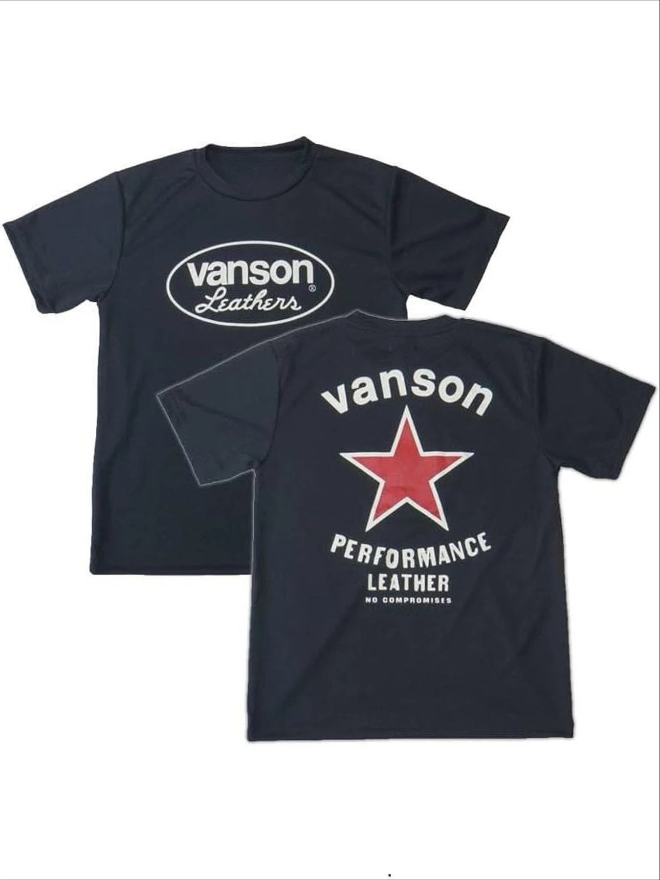 Men's Black T-Shirt with Red Star and 'VANSON LEATHERS' Motorcycle Pattern - Casual Round Neck Printed Short-Sleeved T-Shirt