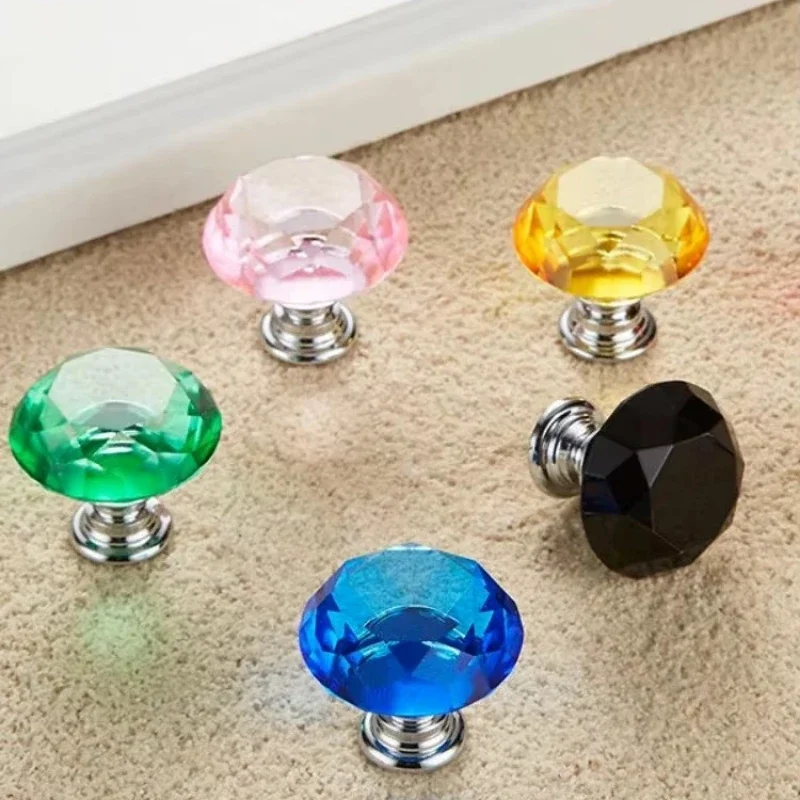 1PCS 30mm Colorful Crystal Glass Cabinet Handles Colorful Drawer Knobs Wardrobe Closet Door Dresser Pulls Furniture Hardware