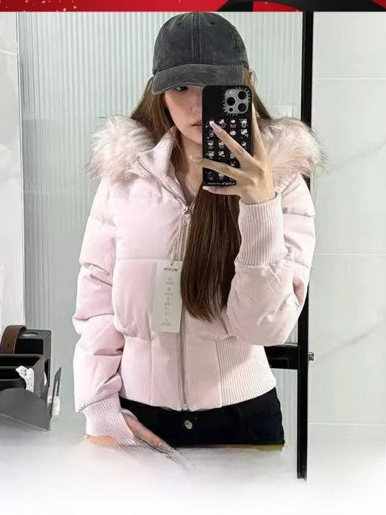 

Утепленная хлопковая куртка-пуховик для женщин с меховым воротником, утягивающая талию, на хлопковом наполнителе, зимнее пальто