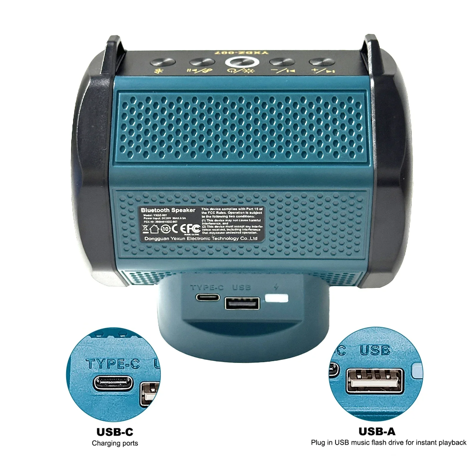 Portable Speaker for Makita Battery with USB Type-C Port Bluetooth-compatible Loudspeaker for Jobsite Camping Party (No Battery)