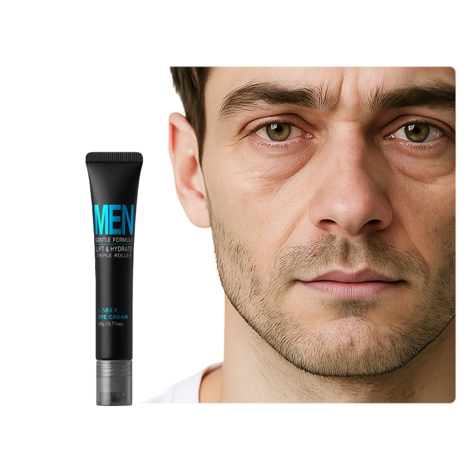 Professional Mens Eye Cream 20g Hydrating Moisturizer Reduces Dark Circles Puffiness Fast Absorption 3D Roller Ball Skincare