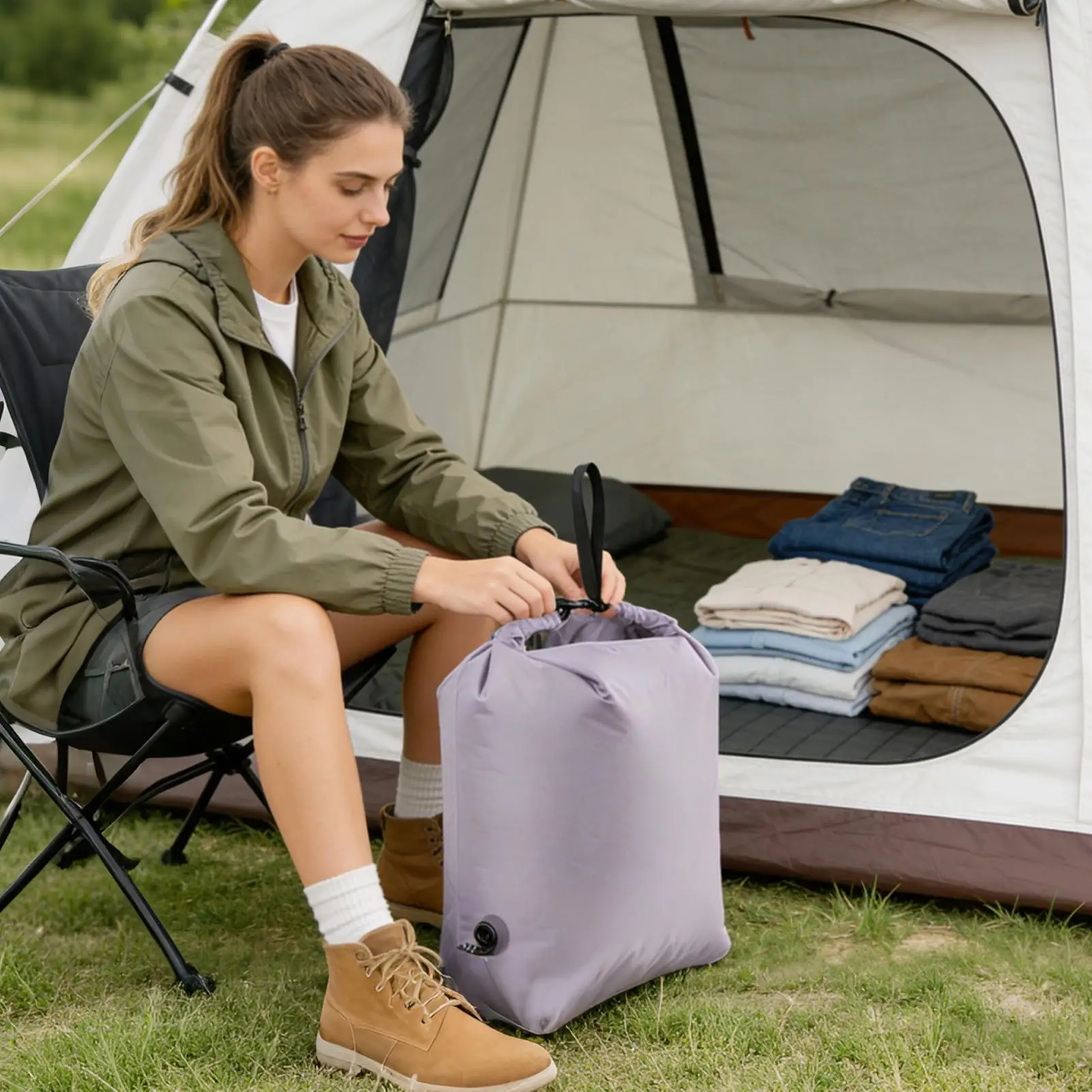 

Reusable Travel Laundry Bag Waterproof Compression Organizer with Wet/Dry Pockets No Air Pump Required for Suitcase & Backpack