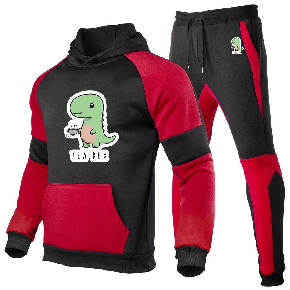 Men's Spring And Autumn 2025 Tea-Rex Dinosaur Logo Print Casual Loose Jumper Trendy Street Style Hoodies Pants Suits