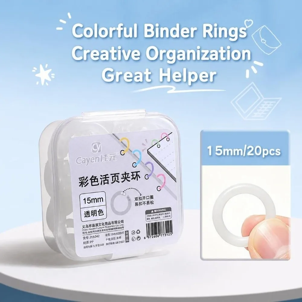 20Pcs Durable Plastic Loose Leaf Rings Macaron Color Detachable Notebook Binding Rings 15mm Binder Rings Students