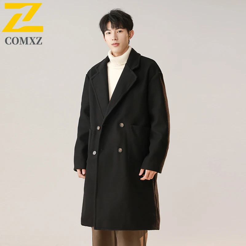 COMXZ Autumn Winter Wool Overcoat Casual Commute Office Windproof Warm Coat Classic Turndown Collar Hiking Lightweight Garment