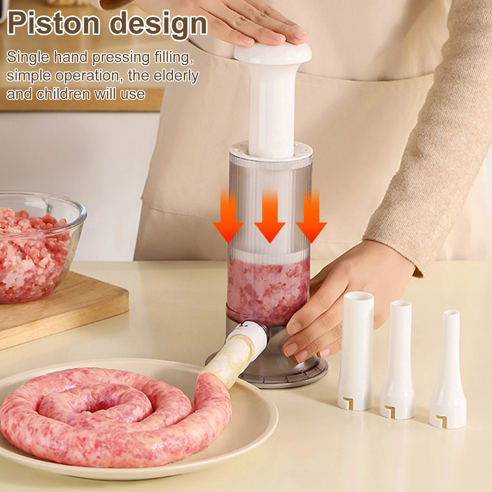 

Sausage Stuffer Machine with 4 Stuffing Tubes Manual Sausage Maker Homemade Sausages Filler 4 Filling Mouths Kitchen Accessories